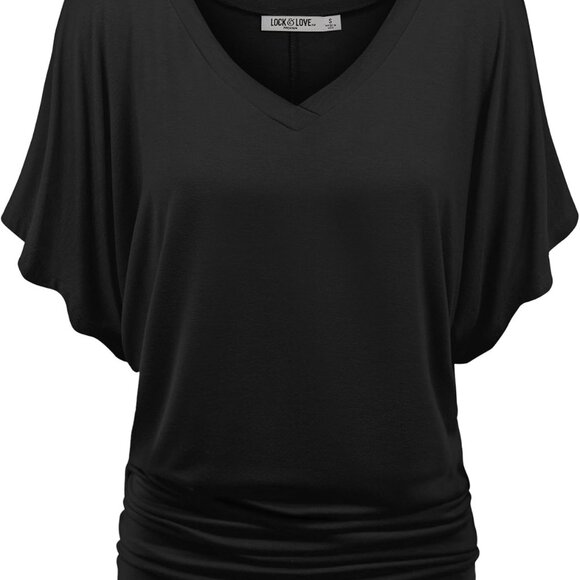 Women's Versatile Casual Short Sleeve Dolman Top – Loose Fit Boat Neck & V-Neck - Picture 2 of 5